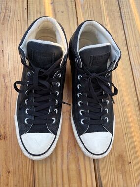 Black High-Top Canvas Sneakers with White Toe